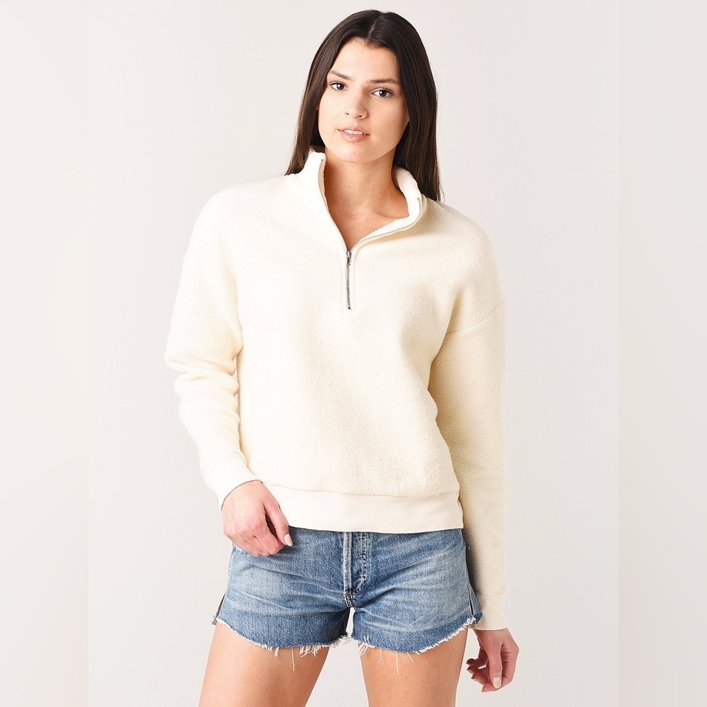 MONROW WOMEN'S TEDDY FLEECE HALF-ZIP Cream Large Sweatshirt